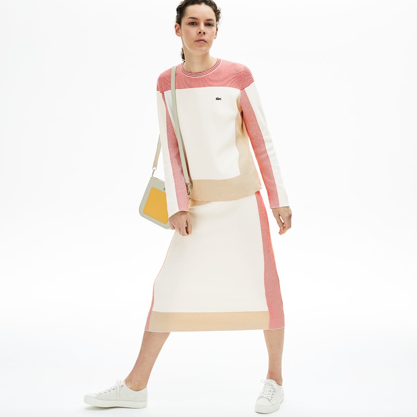 Women's Lacoste White / Light Brown / Red Skirts Colorblock Pencil TR4-49854I4