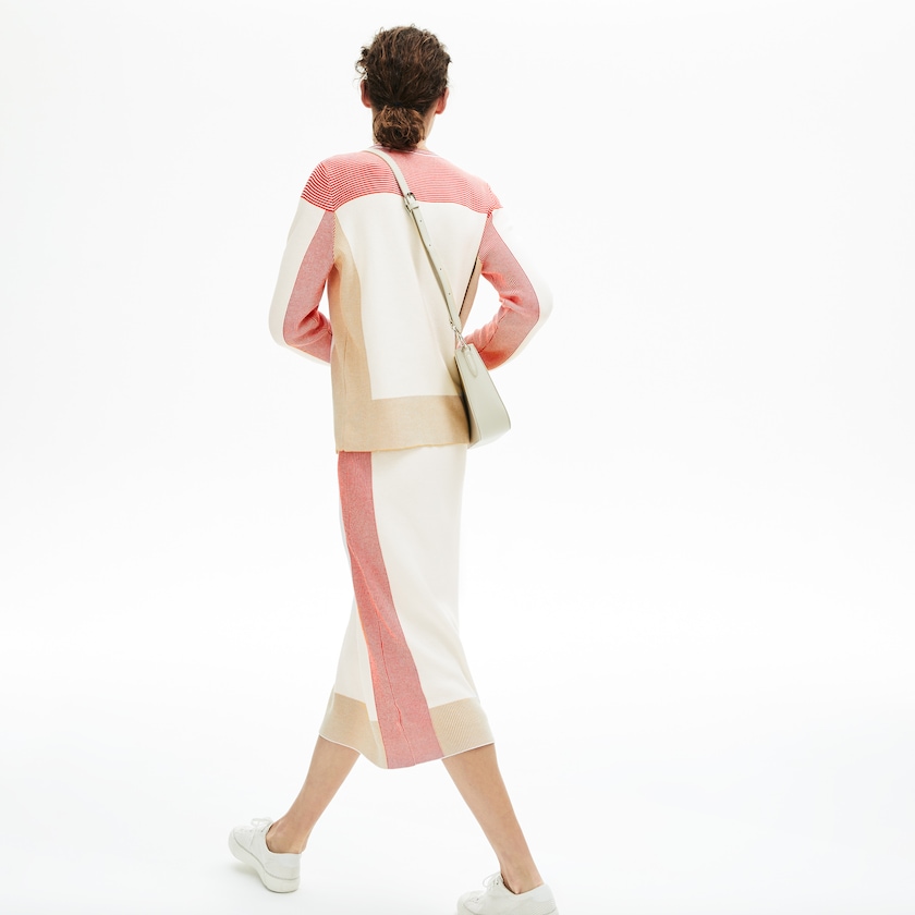 Women's Lacoste White / Light Brown / Red Skirts Colorblock Pencil TR4-49854I4