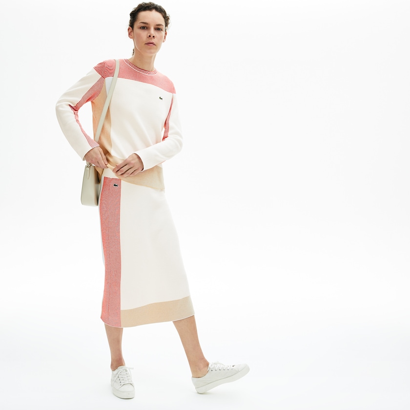 Women's Lacoste White / Light Brown / Red Skirts Colorblock Pencil TR4-49854I4