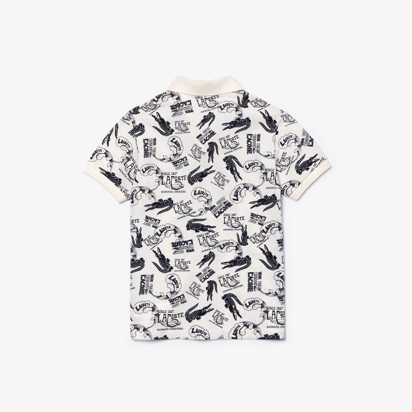 Kids' Lacoste White / Navy Blue Polo Shirts All-Over Croc Print Cotton Petit Piqué RF0-11411X5