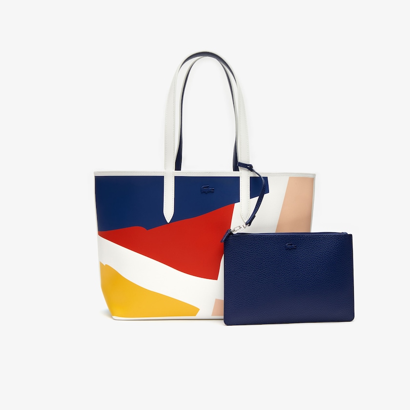 Women's Lacoste White / Navy Blue Tote Bags Anna Removable Pouch Coloured Design RR8-43844J5