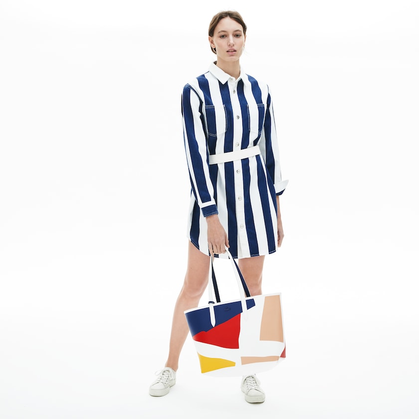 Women's Lacoste White / Navy Blue Tote Bags Anna Removable Pouch Coloured Design RR8-43844J5