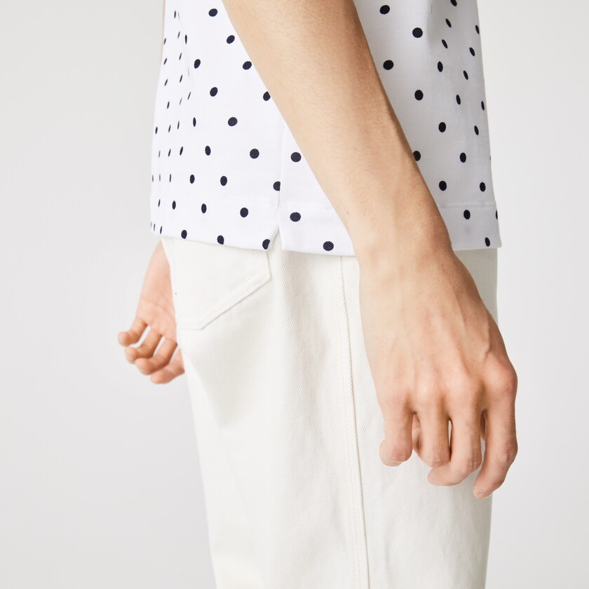 Men's Lacoste White / Navy Blue Polo Shirts Classic Fit Polka Dot Cotton Piqué PM4-49114U1