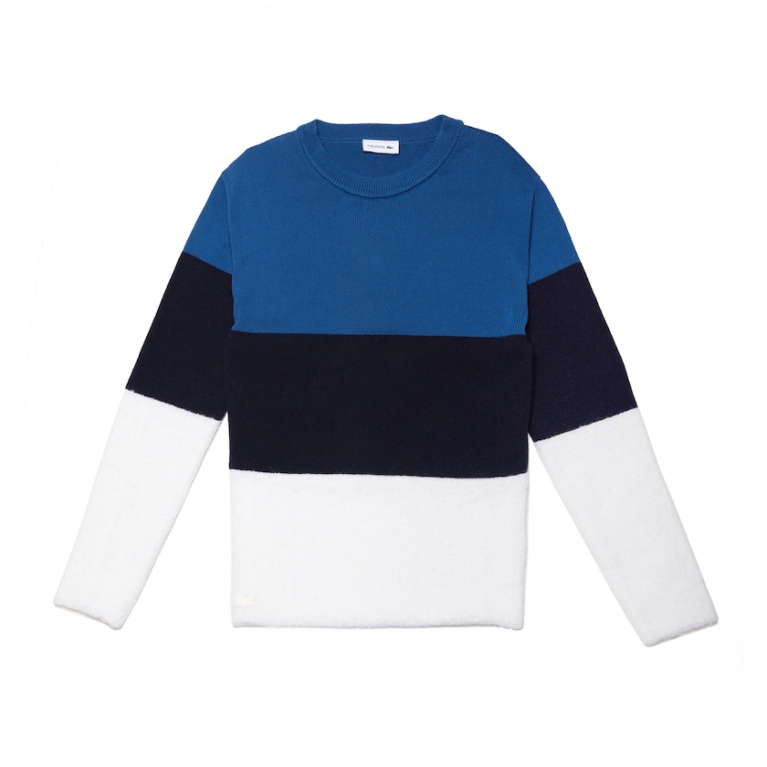 Women's Lacoste White / Navy Blue Sweaters Crew Neck Colorblock Cotton, Mohair And Wool Jersey NX9-79917H7