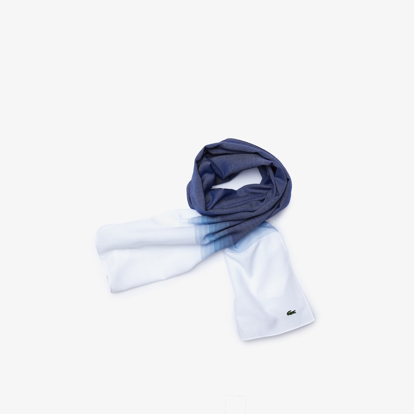 Women's Lacoste White / Navy Blue Scarves Made In France Gradated Print Organic Cotton JD7-45574O2
