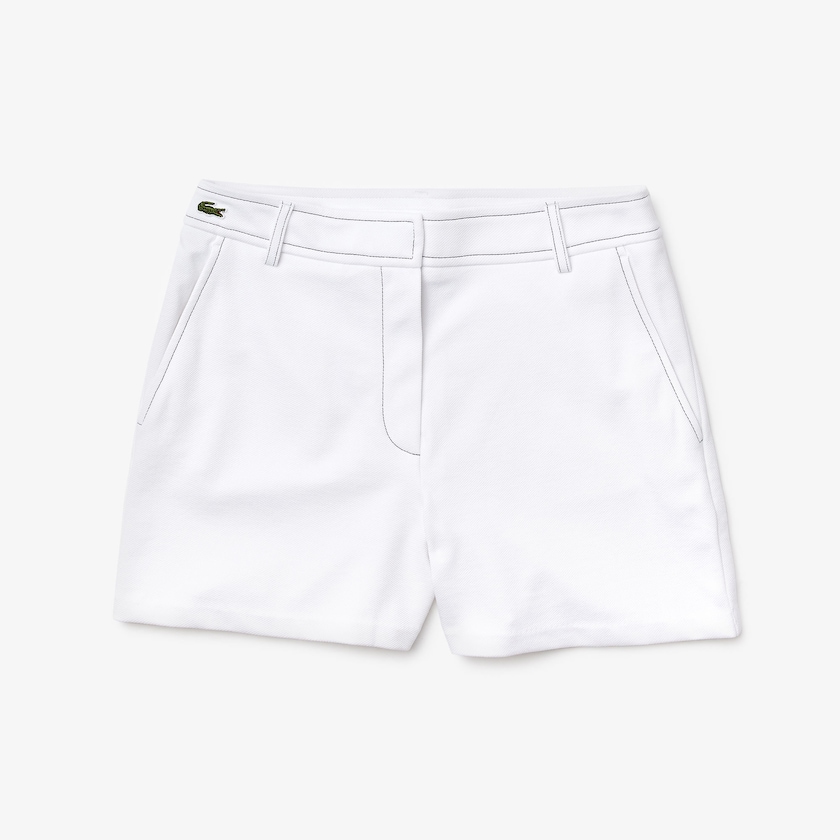 Women's Lacoste White / Navy Blue Shorts Made in France Contrast Stitching WY8-16431A2