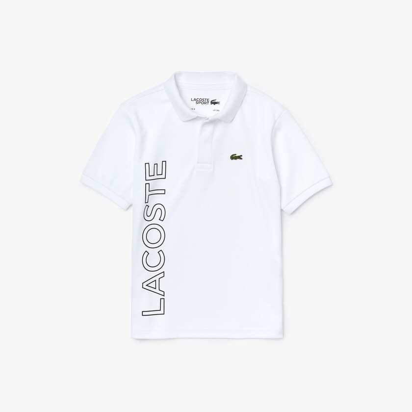 Kids' Lacoste White / Navy Blue Polo Shirts SPORT Branded Breathable Piqué NM9-46384D5