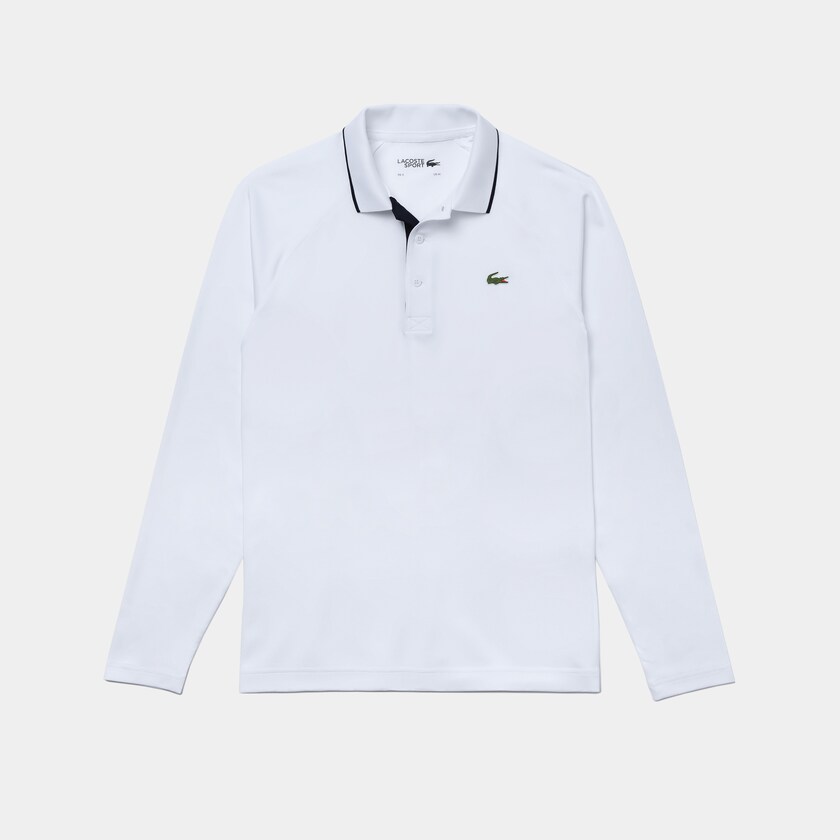Men's Lacoste White / Navy Blue Shirts SPORT Breathable Golf Polo TM9-17501Z7
