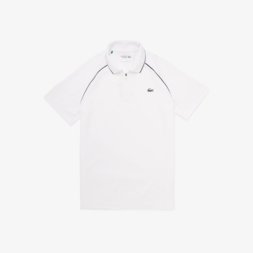 Men's Lacoste White / Navy Blue Shirts SPORT Breathable Zippered Golf Polo XY7-73827M4