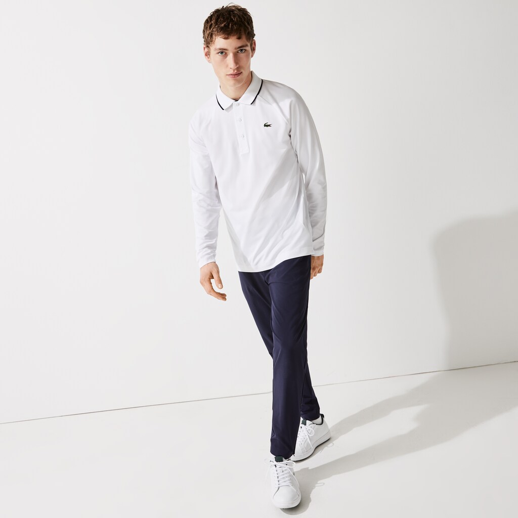 Men's Lacoste White / Navy Blue Polo Shirts SPORT Breathable Golf VI8-43554L1
