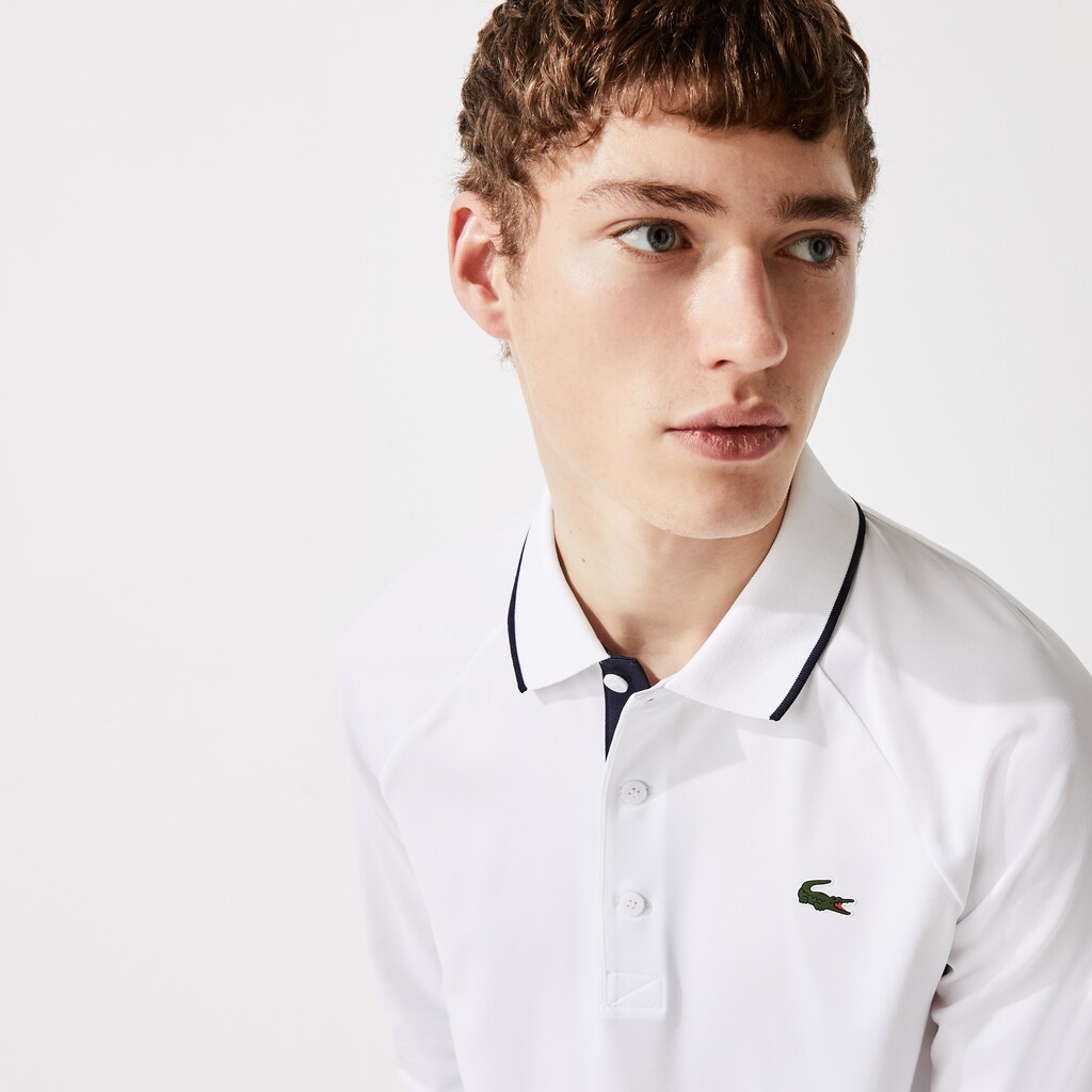 Men's Lacoste White / Navy Blue Polo Shirts SPORT Breathable Golf VI8-43554L1