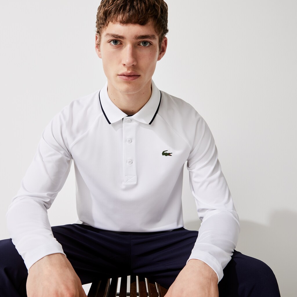 Men's Lacoste White / Navy Blue Polo Shirts SPORT Breathable Golf VI8-43554L1
