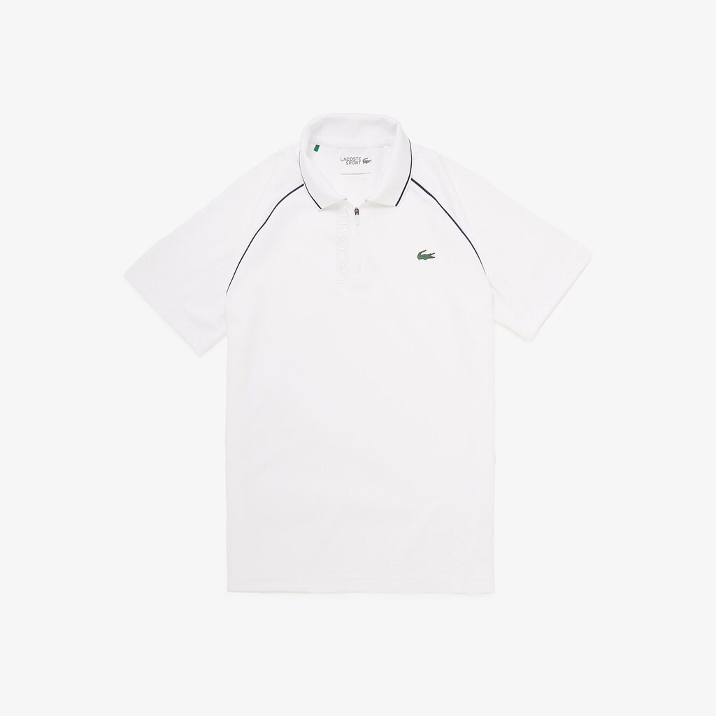 Men's Lacoste White / Navy Blue Polo Shirts SPORT Breathable Zippered Golf YK7-51335J6