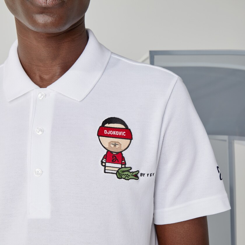 Men's Lacoste White / Navy Blue Shirts SPORT Collab Youssef SY Cotton Piqué Polo NJ2-35273N6