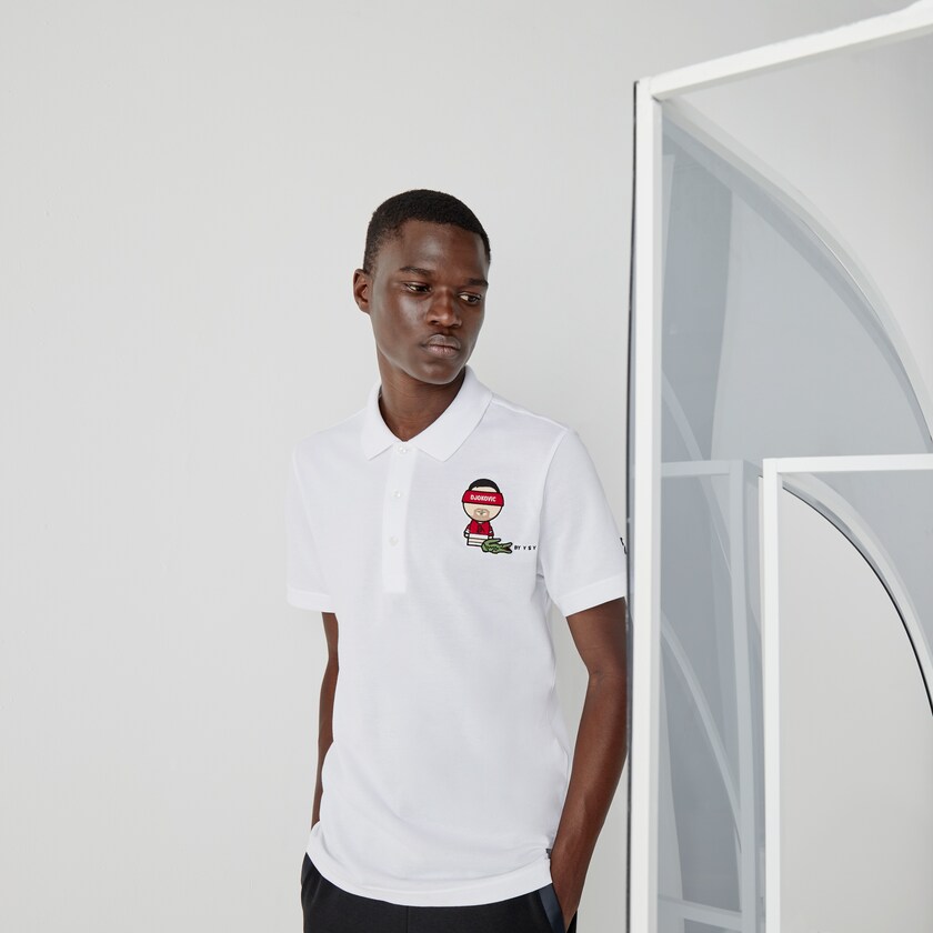 Men's Lacoste White / Navy Blue Shirts SPORT Collab Youssef SY Cotton Piqué Polo NJ2-35273N6