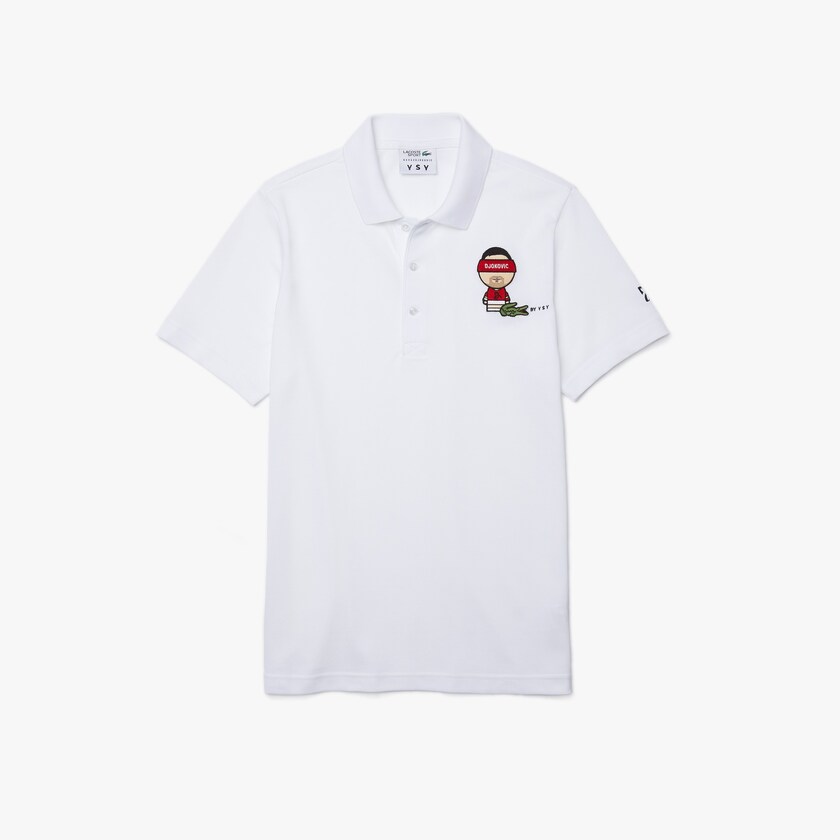 Men's Lacoste White / Navy Blue Shirts SPORT Collab Youssef SY Cotton Piqué Polo NJ2-35273N6