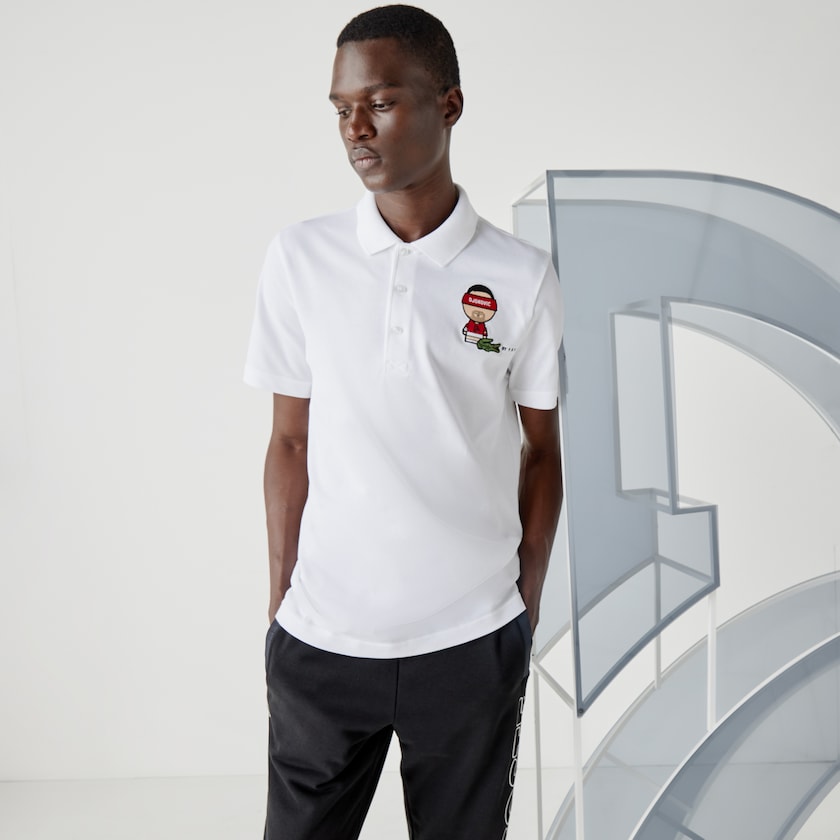 Men's Lacoste White / Navy Blue Shirts SPORT Collab Youssef SY Cotton Piqué Polo NJ2-35273N6