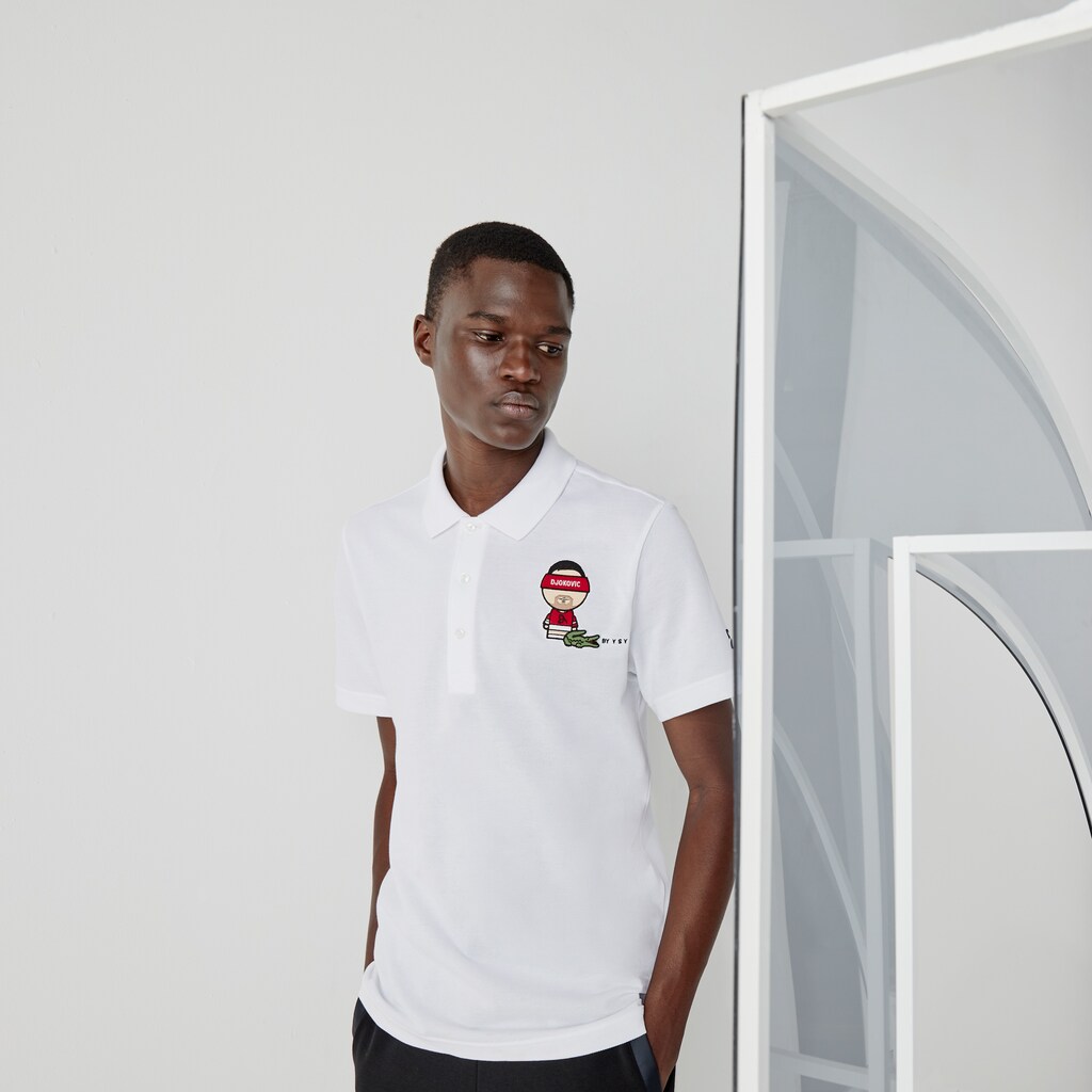 Men's Lacoste White / Navy Blue Polo Shirts SPORT Collab Youssef SY Cotton Piqué XZ0-04870E0