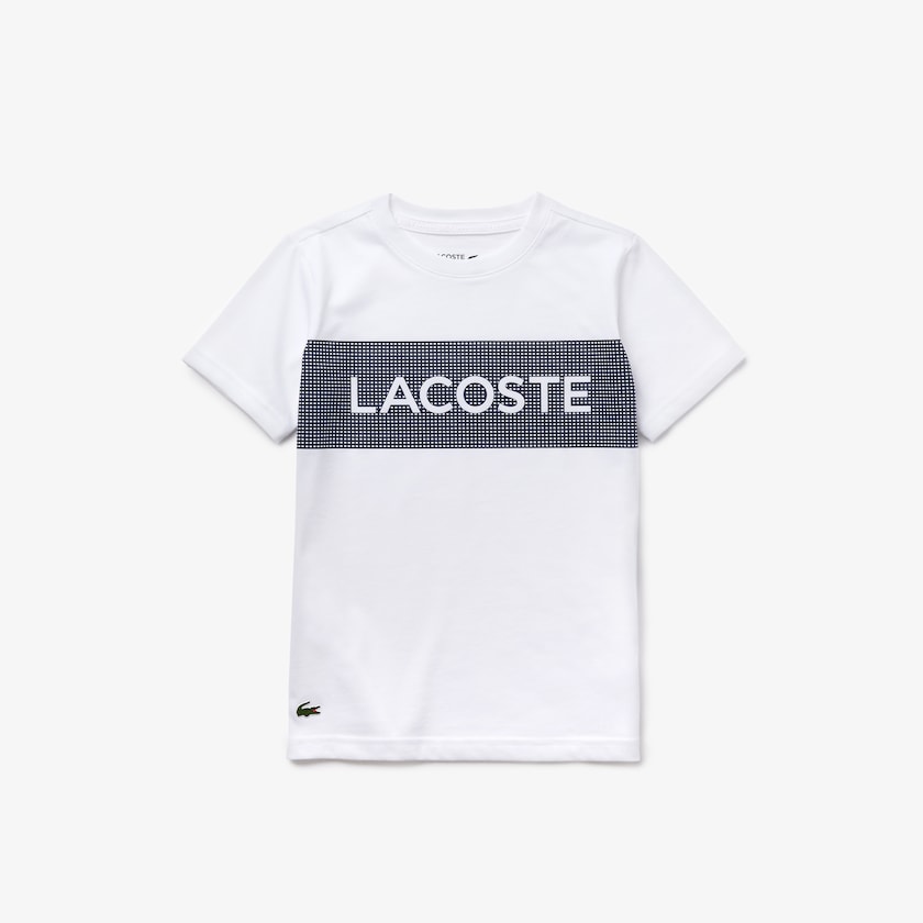 Kids' Lacoste White / Navy Blue T Shirts SPORT Lettering Cotton Jersey EG1-56645Y9