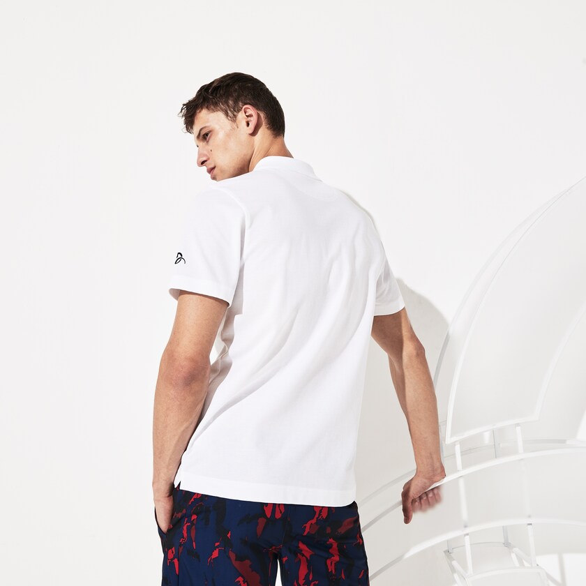 Men's Lacoste White / Navy Blue Polo Shirts SPORT Novak Djokovic Lightweight Cotton IU8-02780B6