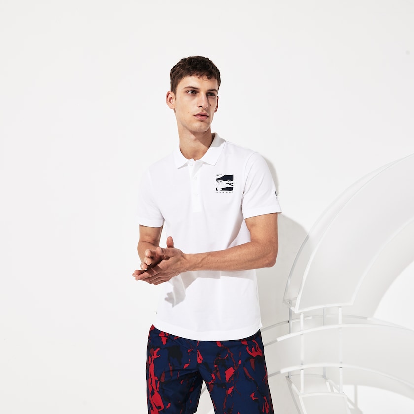 Men's Lacoste White / Navy Blue Polo Shirts SPORT Novak Djokovic Lightweight Cotton IU8-02780B6