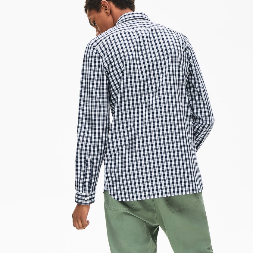 Men's Lacoste White / Navy Blue Shirts Slim Fit Long-Sleeve Wool MT0-72537F4