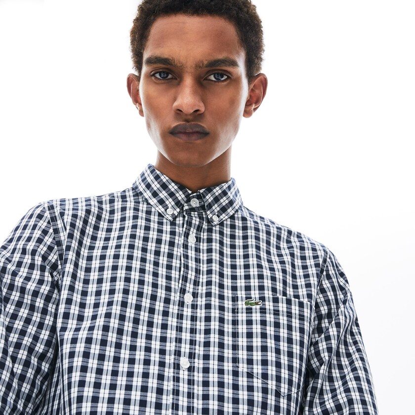 Men's Lacoste White / Navy Blue Shirts Slim Fit Long-Sleeve Wool MT0-72537F4