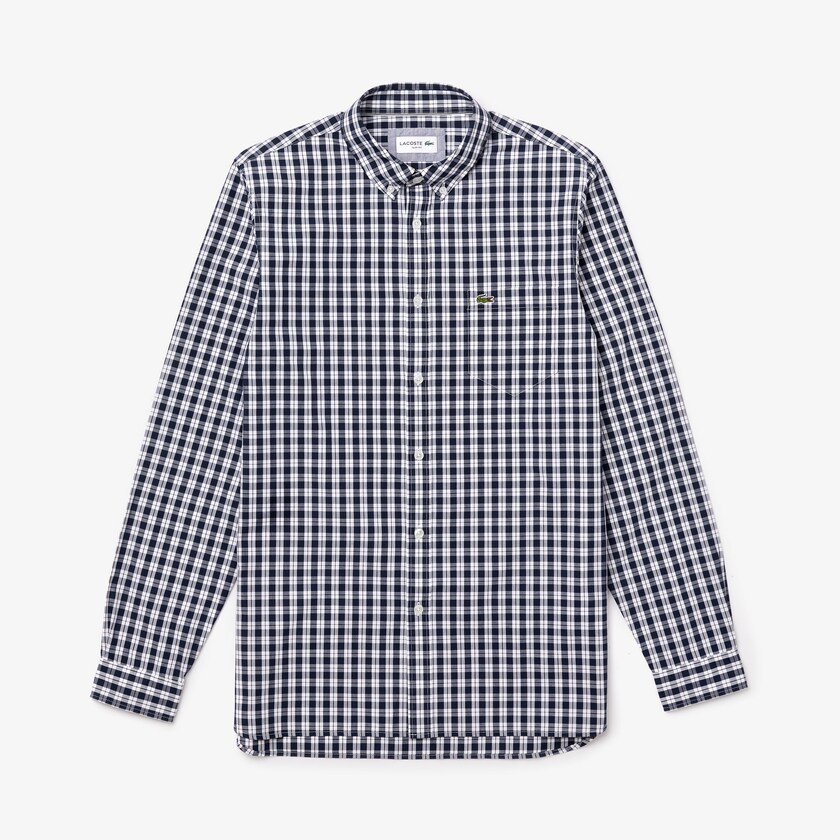 Men's Lacoste White / Navy Blue Shirts Slim Fit Long-Sleeve Wool MT0-72537F4
