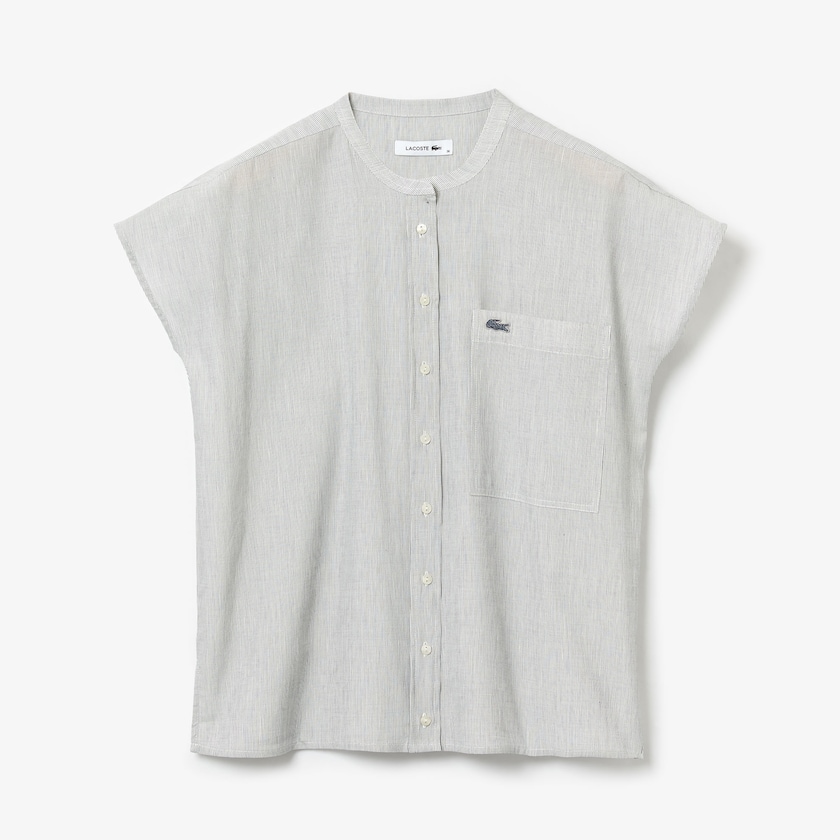 Women's Lacoste White / Navy Blue Shirts Striped Linen And Cotton Blend OP1-26492V6