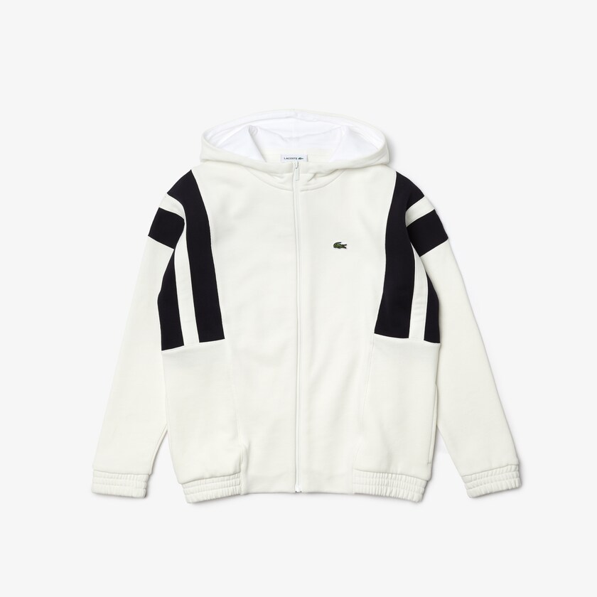 Kids' Lacoste White / Navy Blue Sweatshirts Vintage Style Hooded Fleece Zip EE6-04440Z0