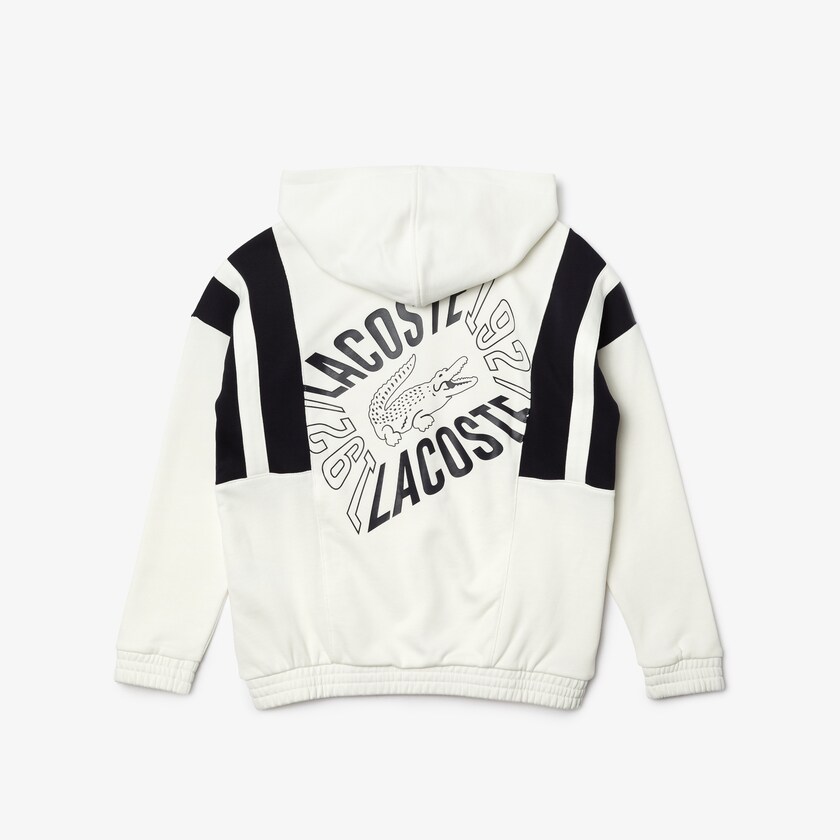 Kids' Lacoste White / Navy Blue Sweatshirts Vintage Style Hooded Fleece Zip EE6-04440Z0