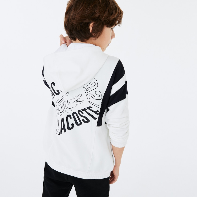 Kids' Lacoste White / Navy Blue Sweatshirts Vintage Style Hooded Fleece Zip EE6-04440Z0