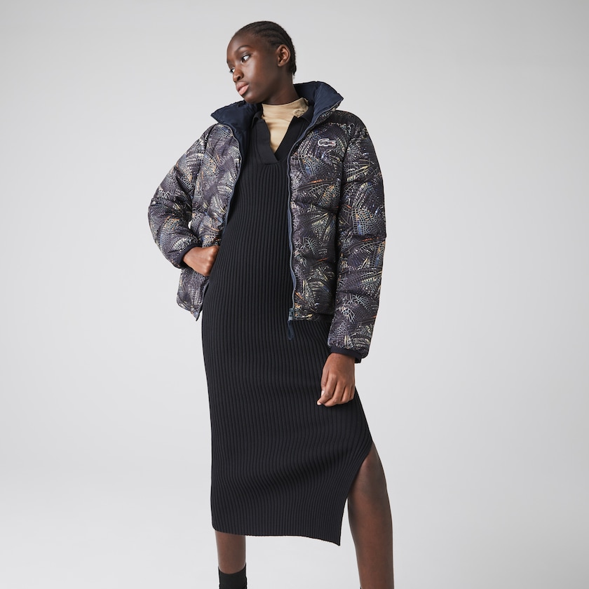 Women's Lacoste White / Navy Blue Jackets x National Geographic Print Quilted SH2-19141C3