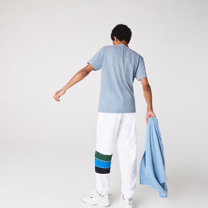 Men's Lacoste White / Navy Blue / Blue / Green Pants SPORT Striped Colorblock Tracksuit BX4-19771I6