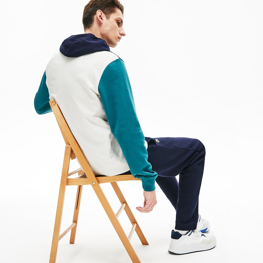 Men's Lacoste White / Navy Blue / Green Sweatshirts Cotton-Piqué and French Terry Colorblock XC7-27462Q8