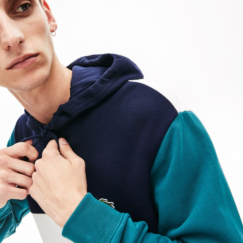 Men's Lacoste White / Navy Blue / Green Sweatshirts Cotton-Piqué and French Terry Colorblock XC7-27462Q8