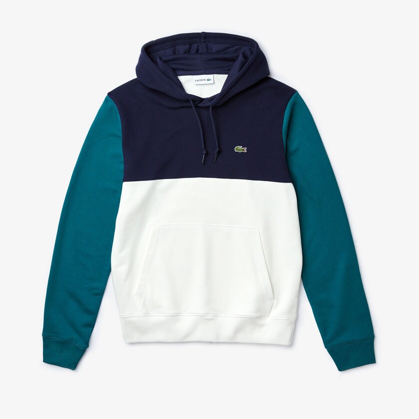 Men's Lacoste White / Navy Blue / Green Sweatshirts Cotton-Piqué and French Terry Colorblock XC7-27462Q8
