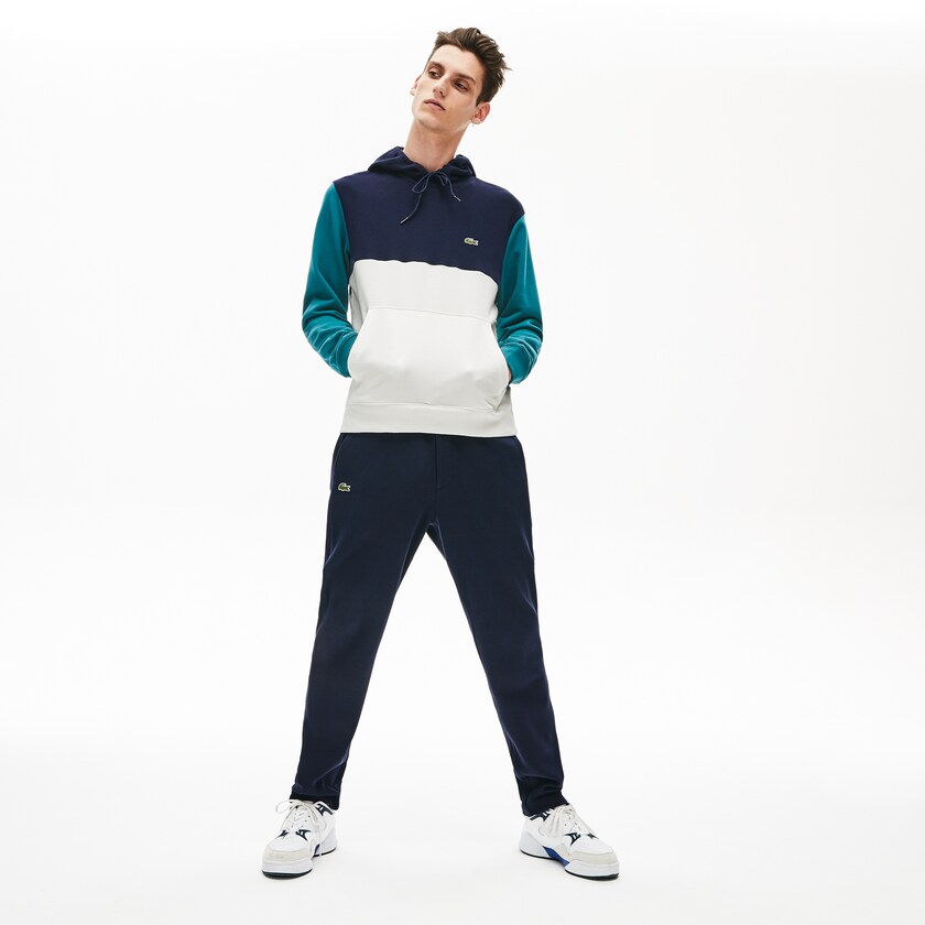 Men's Lacoste White / Navy Blue / Green Sweatshirts Cotton-Piqué and French Terry Colorblock XC7-27462Q8
