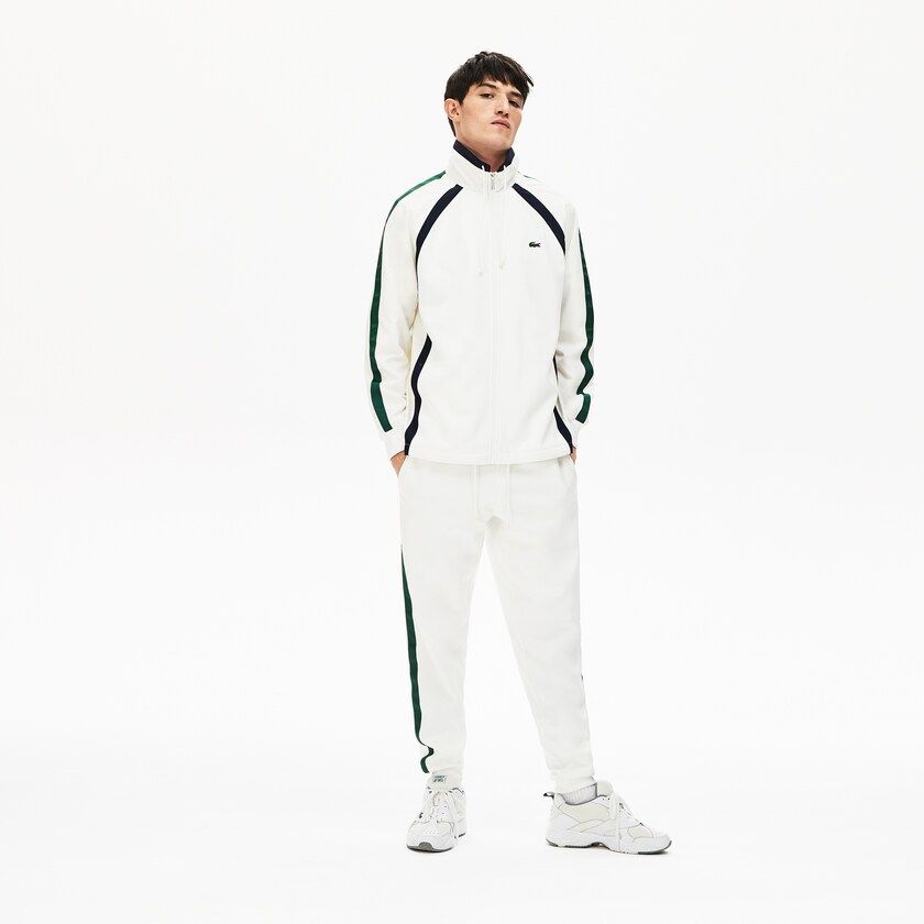 Men's Lacoste White / Navy Blue / Green Jackets Heritage Stripe Track RE9-23192L1