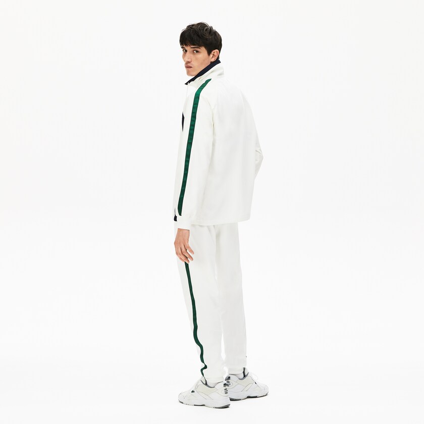 Men's Lacoste White / Navy Blue / Green Jackets Heritage Stripe Track RE9-23192L1