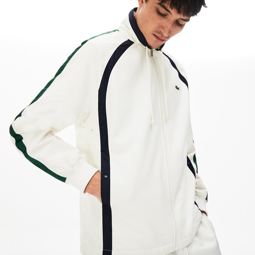 Men's Lacoste White / Navy Blue / Green Jackets Heritage Stripe Track RE9-23192L1