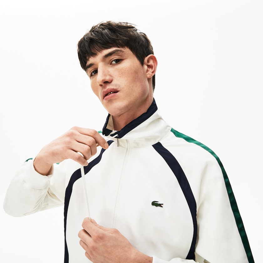 Men's Lacoste White / Navy Blue / Green Jackets Heritage Stripe Track RE9-23192L1