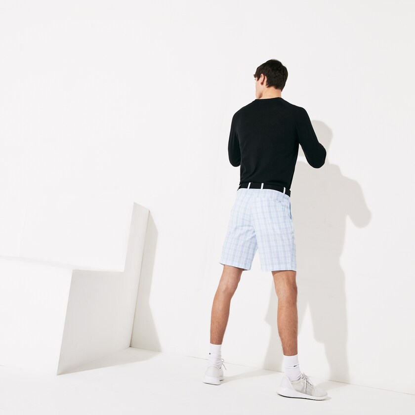 Men's Lacoste White / Navy Blue / Light Grey / Turquoise Shorts SPORT Checked Stretch Golf Bermudas SF9-50595A0