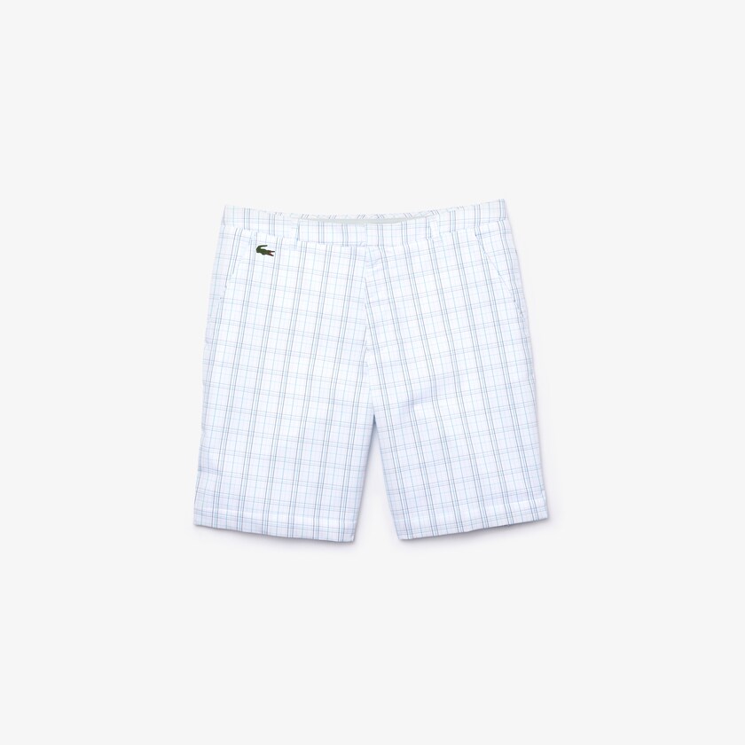 Men's Lacoste White / Navy Blue / Light Grey / Turquoise Shorts SPORT Checked Stretch Golf Bermudas SF9-50595A0