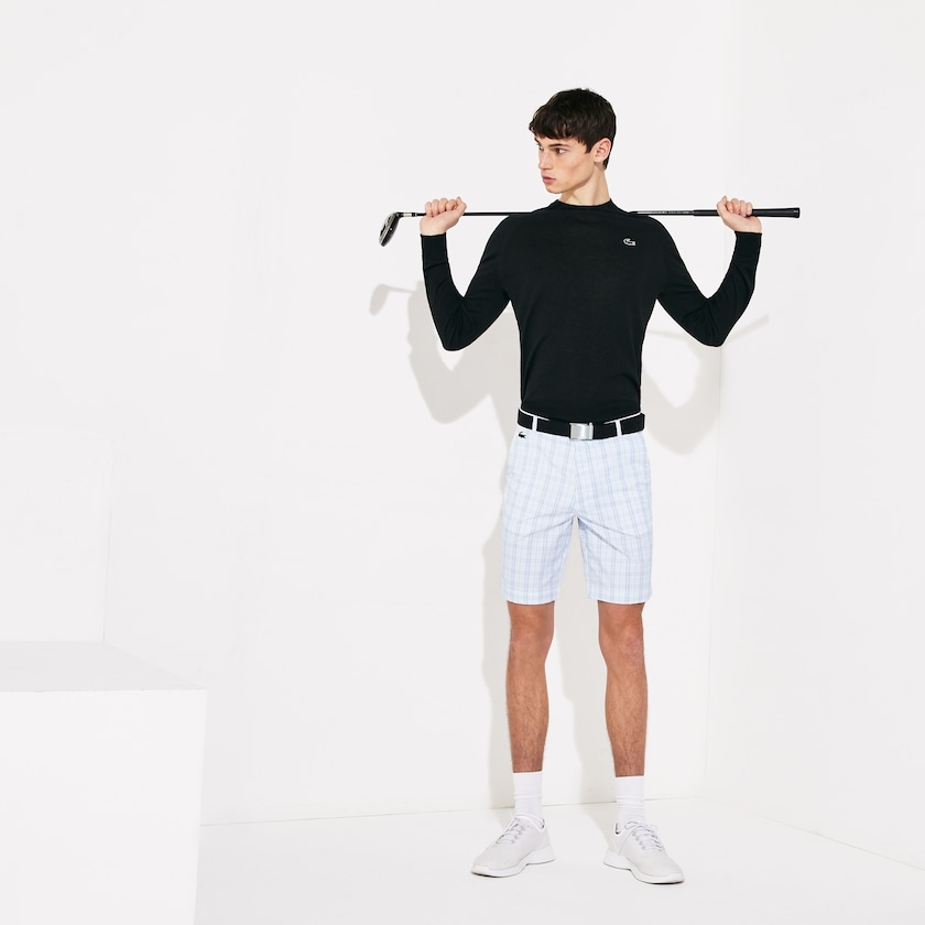 Men's Lacoste White / Navy Blue / Light Grey / Turquoise Shorts SPORT Checked Stretch Golf Bermudas SF9-50595A0