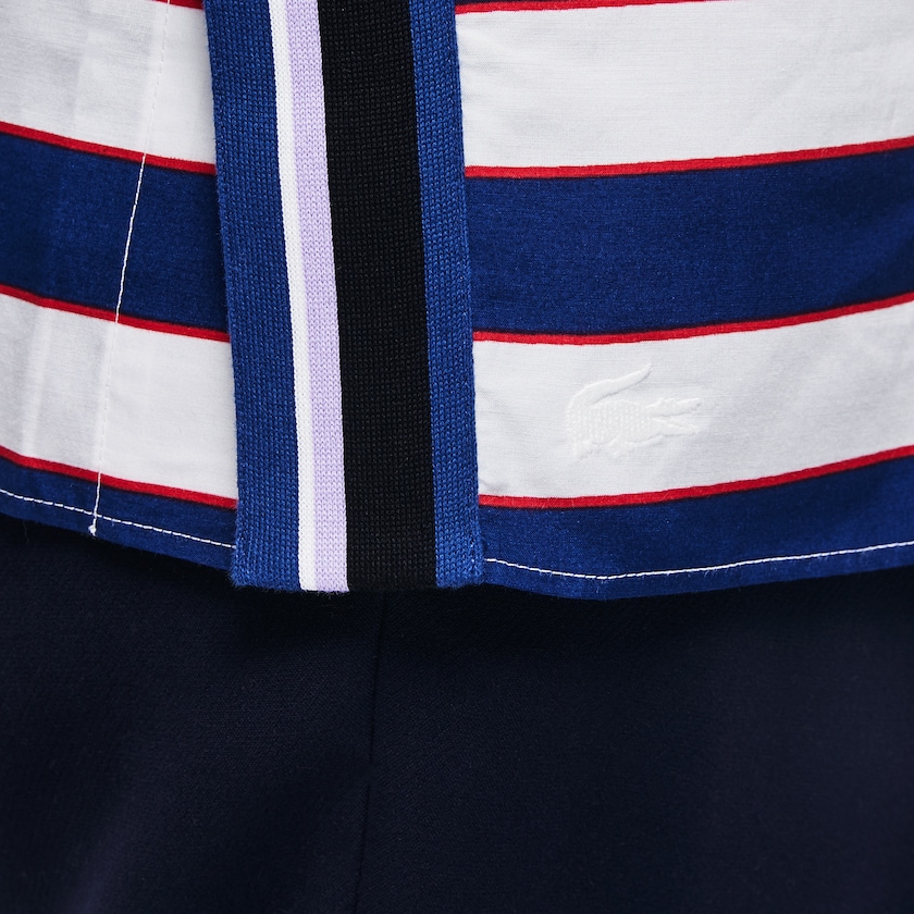 Women's Lacoste White / Navy Blue / Red Shirts Regular Fit Striped Cotton & Silk Voile XQ2-78377B7