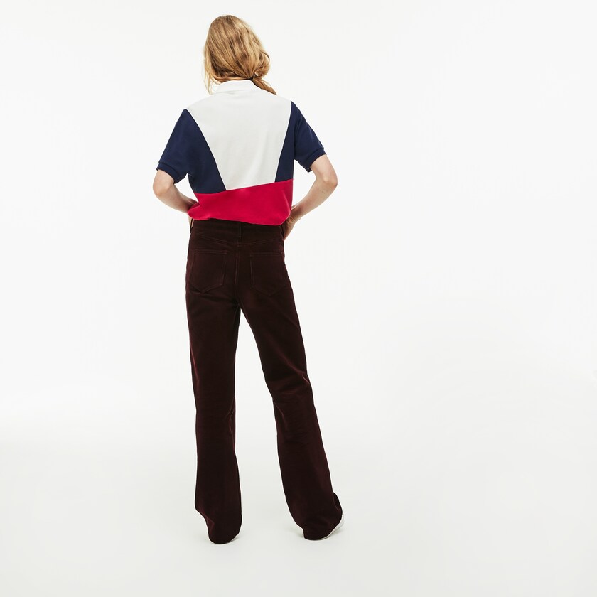 Women's Lacoste White / Navy Blue / Red Polo Shirts Zip Neck Colorblock Terrycloth Piqué MM7-90279L8