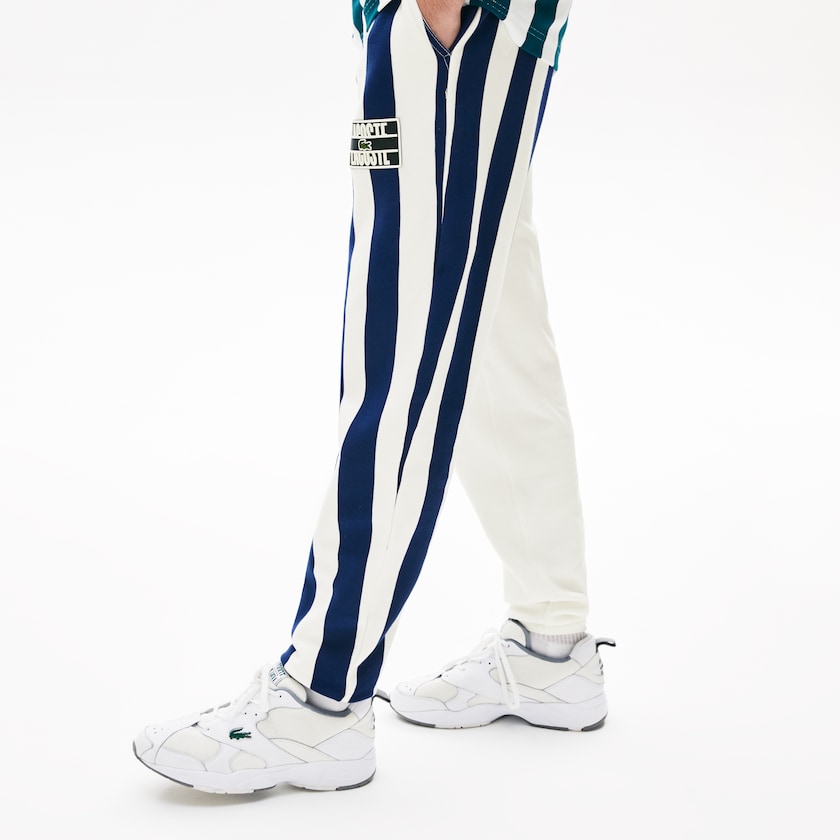 Men's Lacoste White / Navy Blue / White Pants LIVE Bicolor Fleece Tracksuit DR3-32803T1