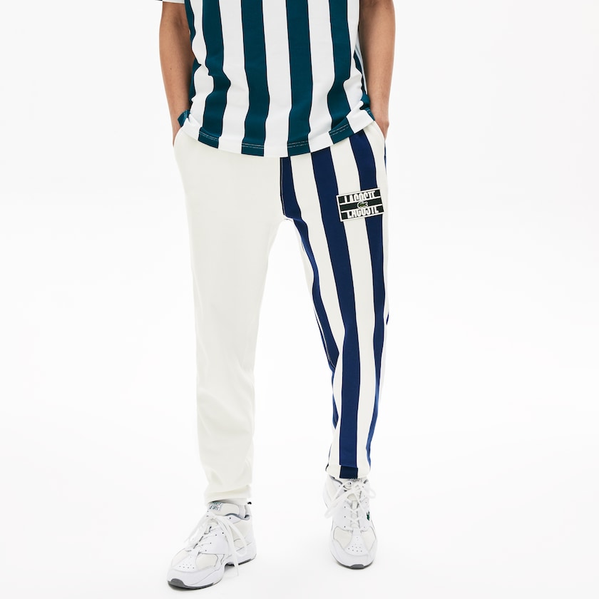 Men's Lacoste White / Navy Blue / White Pants LIVE Bicolor Fleece Tracksuit DR3-32803T1