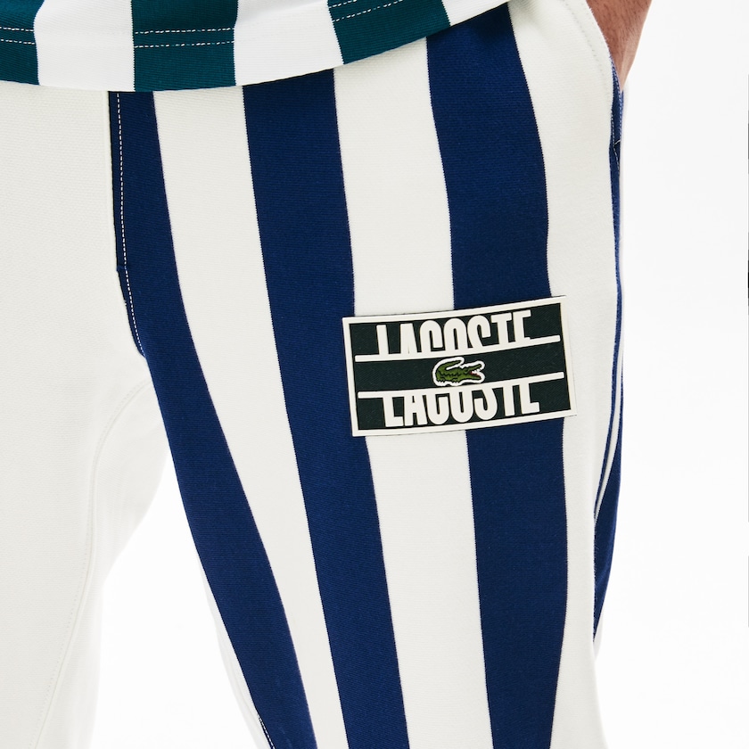 Men's Lacoste White / Navy Blue / White Pants LIVE Bicolor Fleece Tracksuit DR3-32803T1